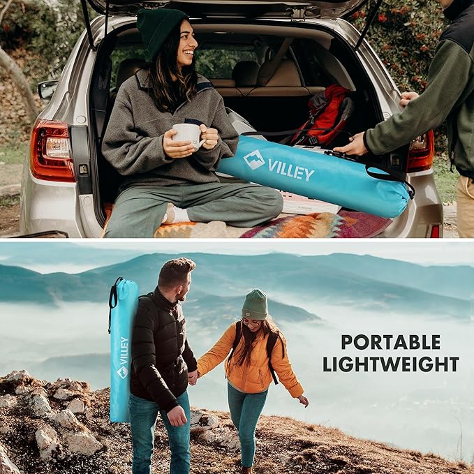 VILLEY Portable Folding Chair Lightweight Camping Chair &amp Folding Camping Table with 2 Cup Holders &amp Carry Bag