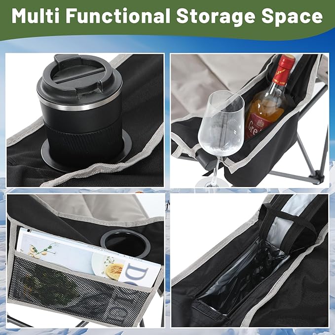Nice C Heated Double Camping Chair with Canopy Heated Outdoor Sports Folding Chair with Battery Portable Padded Umbrella Chairs with Shade Cup Holder Cooler Bag Loveseat for Lawn Outdoors