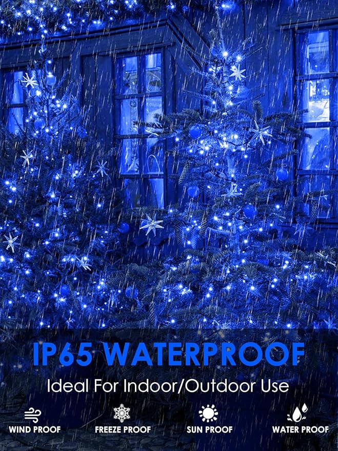 Solar Christmas Lights Outdoor Decorations Waterproof Tatal 4 Pack 400LED 132FT Blue Solar String Lights Green Wire with 8 Modes Christmas Fairy Light for Xmas Tree Party Wedding Yard Garden Decor