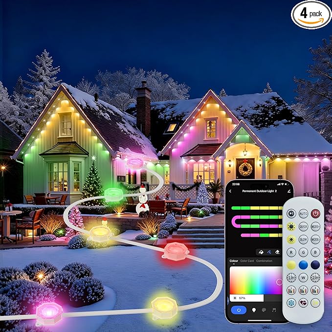 Permanent Outdoor Lights for House IP67 Waterproof with 96 RGB+IC House Lights 200ft Year Round Lights for House Outdoor DIY Scene for Halloween Christmas Decor Work with Google Assistant Alexa