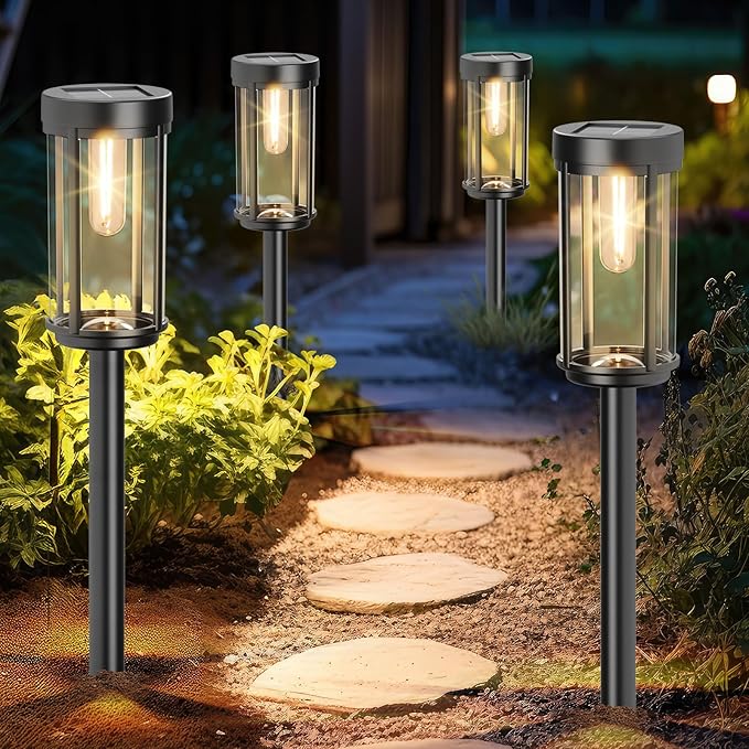 12 Pack Solar Lights Outdoor Waterproof for Garden Walkway Pathway Lawn Yard Decorative Modern Landscape Lighting. (Warm White Light 12)