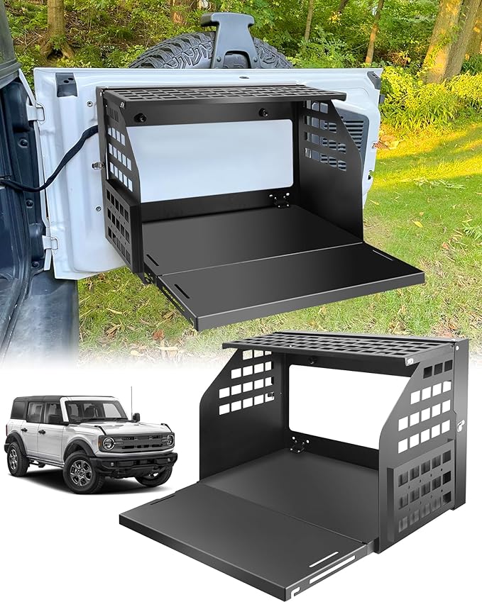 Pre-Assembled Rear Door Tailgate Foldable Table Heavy Duty Foldable Tailgate Table with Molle Panel Fit for Ford Bronco 2/4 Door 2021-2025. Can be Installed Quickly