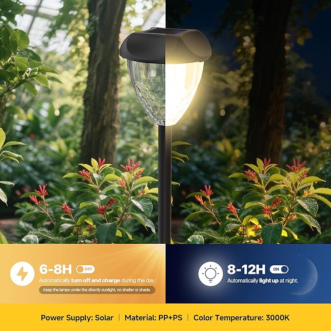 Ensenior 12-Pack Solar Lights Outdoor 14.17 Auto ON/Off 3000K LED Solar Garden Lights for Pathway Yard Patio Walkway Planter Waterproof Energy-Efficient Landscape Lighting