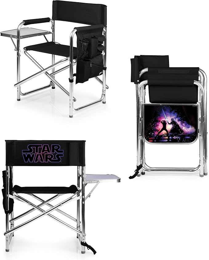 PICNIC TIME Star Wars Sports Chair with Side Table Folding Beach and Camp Chair Portable Outdoor Chair with Carry Strap and Storage Pockets (Black)
