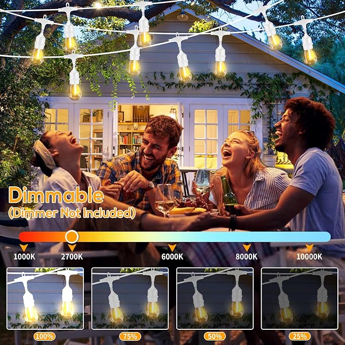 SUFEIMAS 100FT White Outdoor String LightsIP65 Waterproof 30+2 Plastic LED Bulbs 2700K White Patio String Lights for Outside Porch Pergola Backyard Bistro GardenWedding Lights