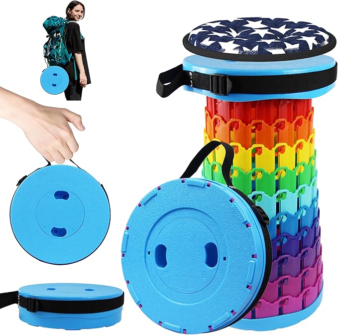 ALEVMOOM 2026 Collapsible Stool with Thick Cushion H18.1 D10.24 More Sturdy Capacity 600IbCollapsible Adjustable Folding Stool for Camping Hiking Mountain Garden BBQ