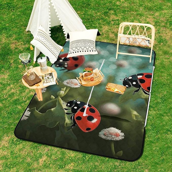 Zipper Ladybug Landscape Style Picnic Mat Suitable for Travel Camping Park Or Home Use