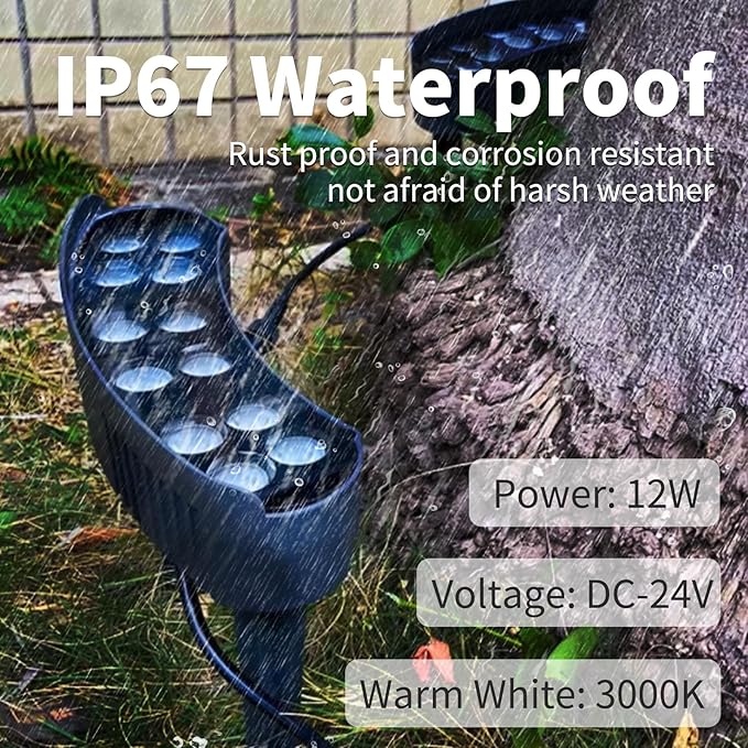 Tree Lights Outdoor Low Voltage Landscape Lighting DC 24V LED Landscape Spotlights Waterproof 3000K Warm White Uplighting for Tree Palm Pathway Yard Garden Chrismas Decor (2 Pack)