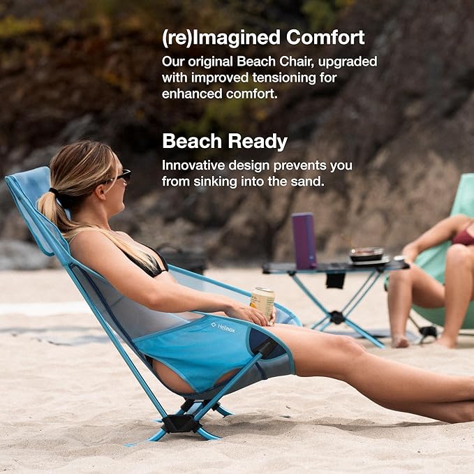 Helinox Beach Chair (re) Packable Outdoor Furniture Summer Vacation Seat Lightweight Foldable Comfort Flat Feet Prevent Sinking in Sand Sustainable Materials Weighing 3.75 lbs(1.7 kg) Black