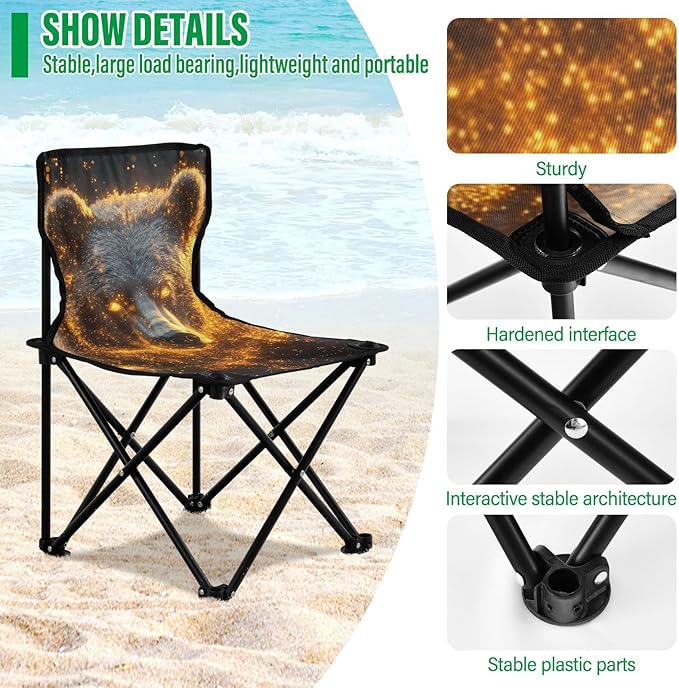 KLL Cool Bear Glowing Fireflies Packable Camp Chairs Ultra Lightweight Youth Camping Chair Carry Bag Included Travel Chair for Sports Outside