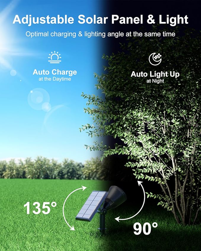 Solar Powered Sunset Spotlight Outdoor Waterproof Spot LED Accent Landscape Uplight for Outside Trees House Flag Sculptures Lawn Wall Yard and Garden Independently Adjustable Light &amp Panel