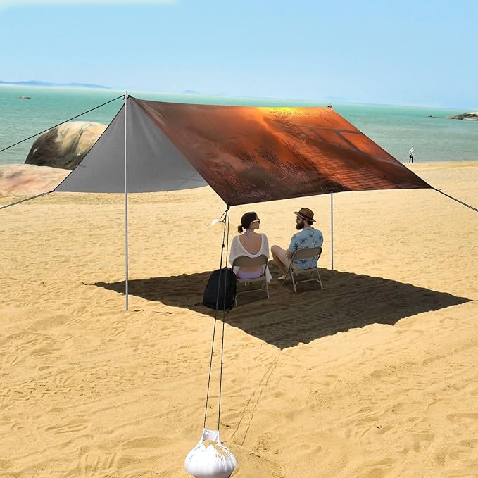 Beautiful Lighthouse Pattern Beach Tent Sun Shelter 9.2' x 10.5' Beach Canopy with 4 Sandbags 4 Stability Poles Sand Shovels - Tent Canopy for Beach Camping Fishing Picnics