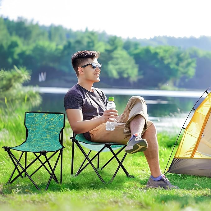 KLL Yellow Lines Turquoise Compact Camping Chairs Lightweight Portable Chair Includes Carry Bag Ice Fishing Chair for Camping Camp