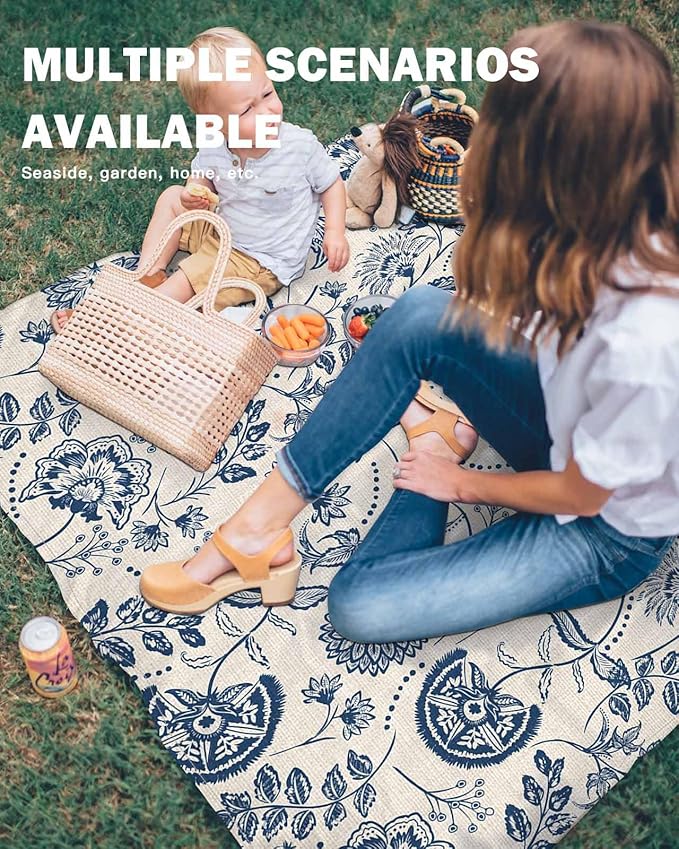 Beach Blanket Waterproof Sandproof Picnic Blanket 108x84 Foldable Beach Mat with Retro Farmhouse Farmhouse Flowers Pastoral Coral Red Pattern for Camping Park Grass Beach Travel
