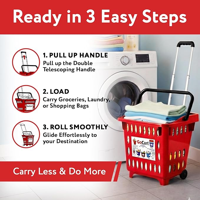 dbest products GoCart Red Grocery Cart Shopping Laundry Basket on Wheels