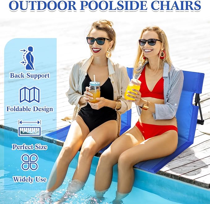 Karenhi 4 Pcs Foldable Poolside Chairs Portable Beach Chair Folding Seat for Edge of Pool Provide Back Support with Carry Bag for Adults Traveling Camping Picnic Lawn(Blue26.8 InchClassic Style)