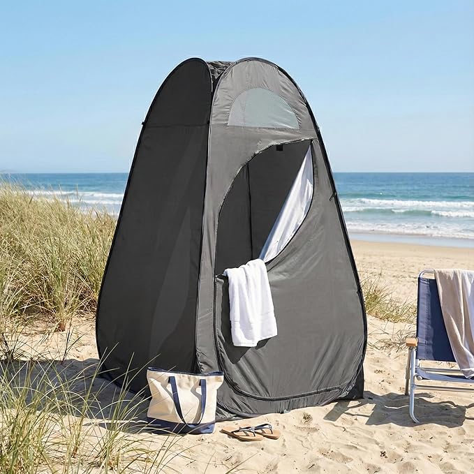 4x4ft Pop Up Privacy Shower Tent with Top Window 3.6lbs Liightweight Dressing Room Portable Toilet Stall with Carry Bag for Camping Beach Outdoors (Dark Gray)