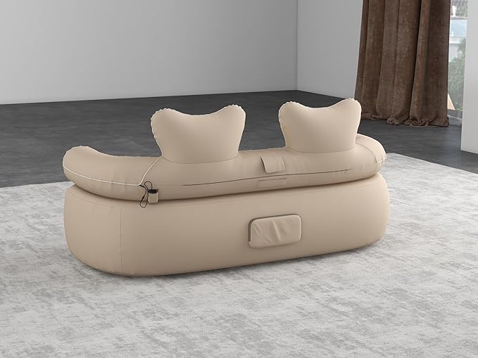 LUOOV Portable Inflatable Air Sofa with Built-in Pump Durable Camping Lounger for Adults 66.9x33.5x31.5 Khaki Loveseat - Ideal for Backyard Beach &amp Music Festivals