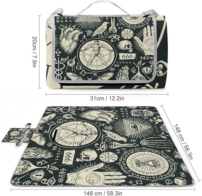 Occultism Occult Demon Baphomet Satanic Goat Head Skull Waterproof Outdoor Picnic Blanket Sandproof Beach Mat for Camping Hiking Grass Travelling