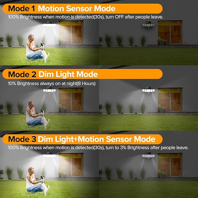 UME Solar Outdoor Lights 620 LED 4500LM IP65 Waterproof Motion Sensor Outdoor Lights 5 Heads Solar Security Flood Light 270 Wide Lighting Angle with 3 Modes for Garden Patio Yard - 2 Pack