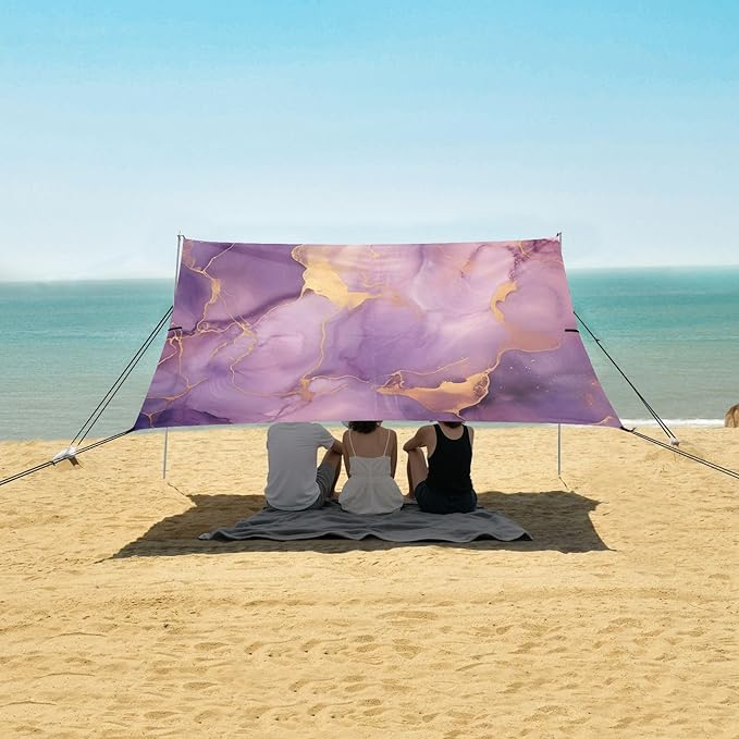 Camping Sun Shelters Purple and Golden Marble Beach Canopy 126 * 110.2in