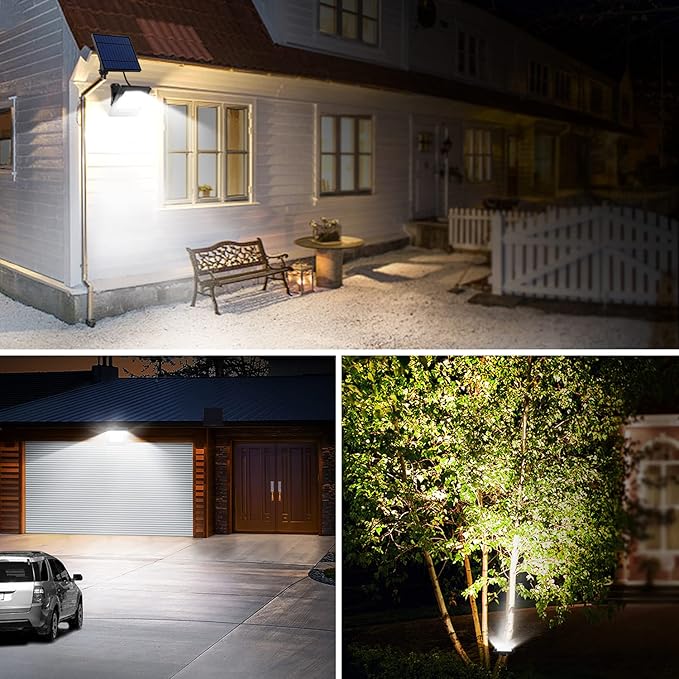 Solar Lights Outdoor Solar Powered Flood Lights Weatherproof Dusk to Dawn Led Solar Security Wall Lights with 16.4Ft Cable for Outside Garden Garage Landscape 2 Pack