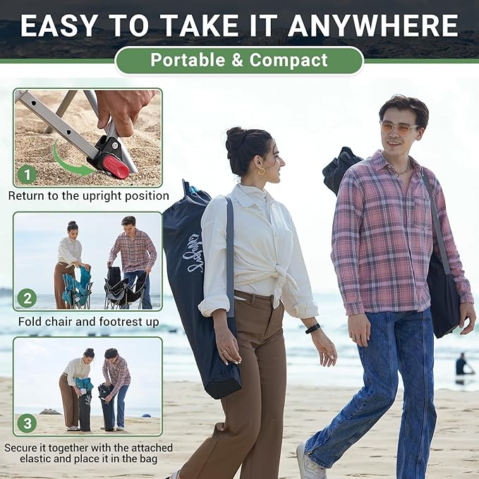 #WEJOY 2-in-1 Camping Chair Reclining Lightweight Folding Camping Chair with Adjustable Backrest &amp Footrest Camping Lounge Chair with Headrest Cup Holder Storage Bag for Beach Lawn Concert