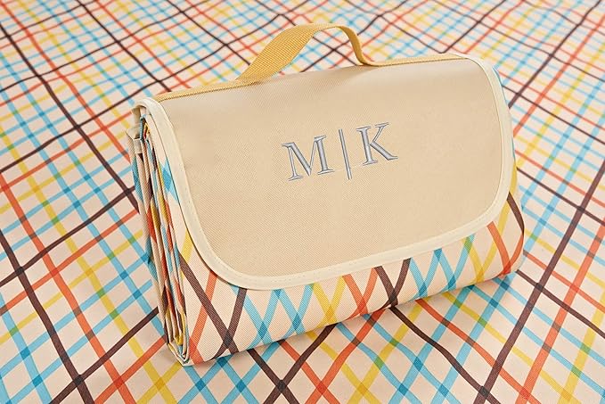 EURYNOME Custom Picnic Blanket Personalized w/Embroidery - Waterproof 600D Oxford Large Beach Mat for Camping Hiking - Add Name/Text!