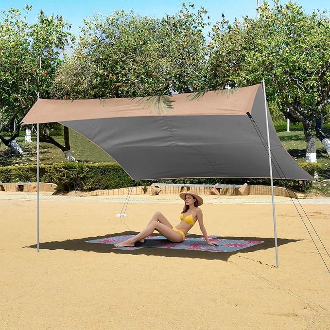 Bolaz Beach Canopy Tent Sun Shade9'×10.5' Large Family Beach Shade UPF50+- Outdoor Shade for Camping Trips FishingWatercolor Beach Summer Vibes