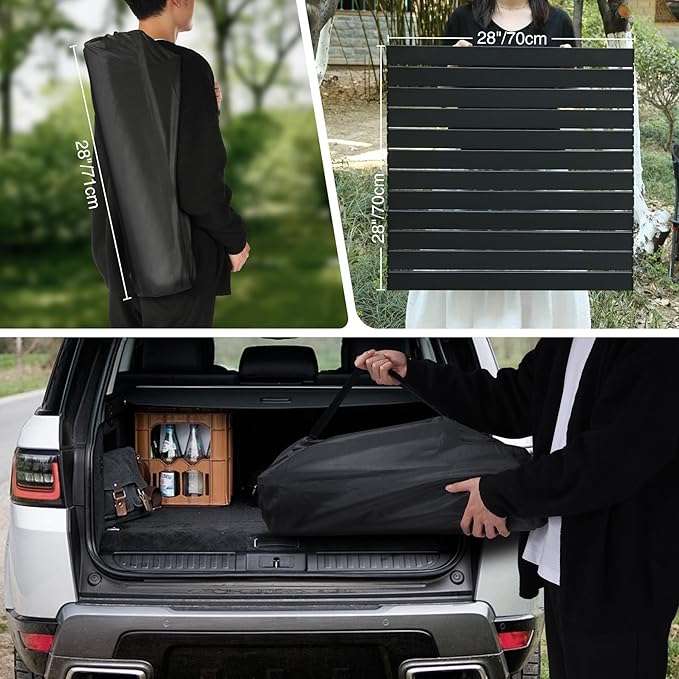 REDCAMP Roll Up Camping Tables That Fold Up Lightweight Portable Compact Metal Camp Table for Grill Outdoor Picnic Black Square 28x28 inches