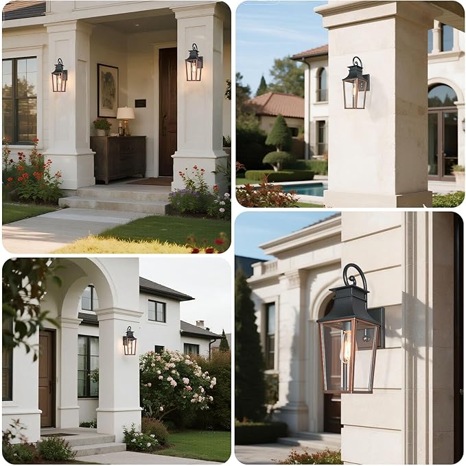 ALVIME 19 Inch Large Outdoor Wall Sconce Aged &amp Brushed Copper Exterior Light Fixture Waterproof Outside Lantern for House Front Door Entryway Porch Garage E26 Base High Strength Clear Glass