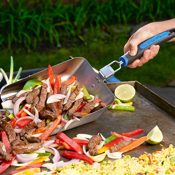 Razor Griddle Food Scooper Multi-Purpose Stainless Steel Griddle Food Mover Extra-Large Scooper for Bulk Meals Vegies for Outdoor Cooking BBQ Grilling Shovel Spatula for Stir Fry &amp More -088