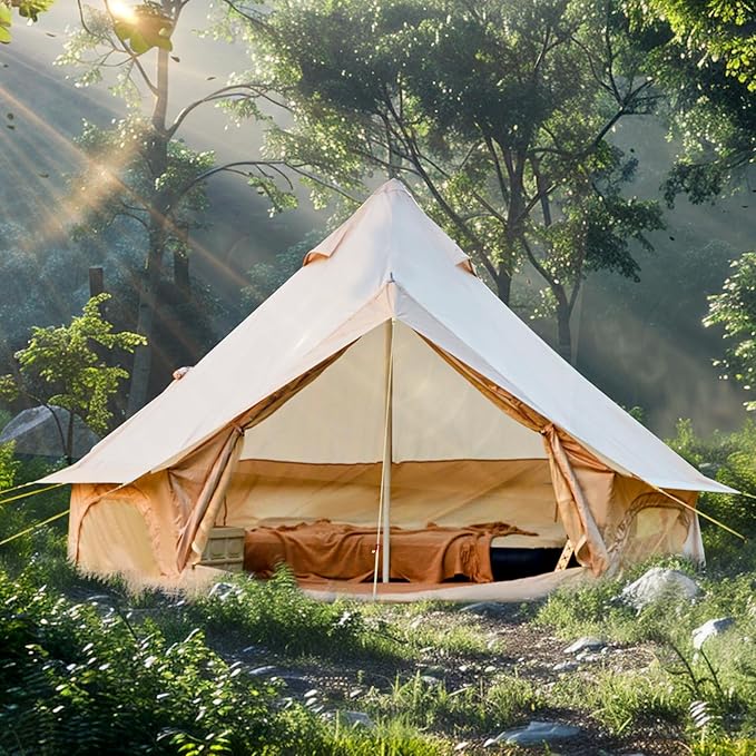 YOLENY Bell Tent Yurt Tent 4/6/8/10 Person 4 Season Waterproof Glamping Tents w/Stove Jack for Family Camping Outdoor Party Glamping Tents for Camping - 10/13.1/16.4FT