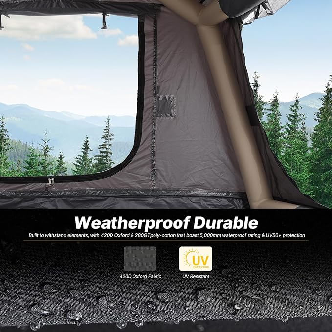 CDEN Inflatable Rooftop Tent SUV Truck Bed Tent 2-3 Person Pop-Up Car Roof Top Tent Overland Tents with Air Mattress Ladder Rainfly Pump for Camping Outdoor Travel