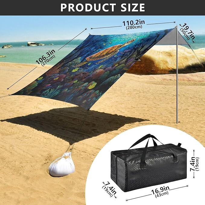 Camping Sun Shelters Turtle Swimming in The Sea Beach Canopy 126 * 110.2in