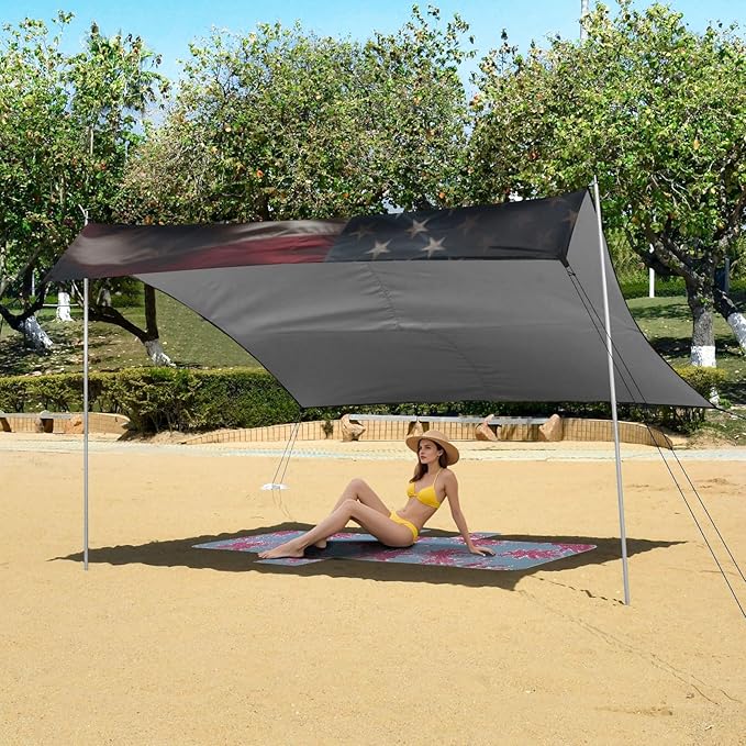 Camping Sun Shelters Cool Tiger and Flag Beach Canopy 126 * 110.2in