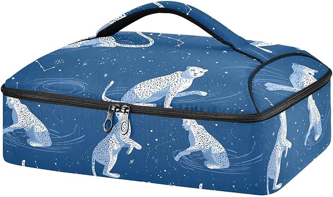 Casserole Carrier Pattern White Blue LeopardsInsulated Casserole Carrier for Hot or Cold Food Thermal Lunch Tote for Potluck Parties Picnic Beach Fits 9 x 13 Inches Baking Dish