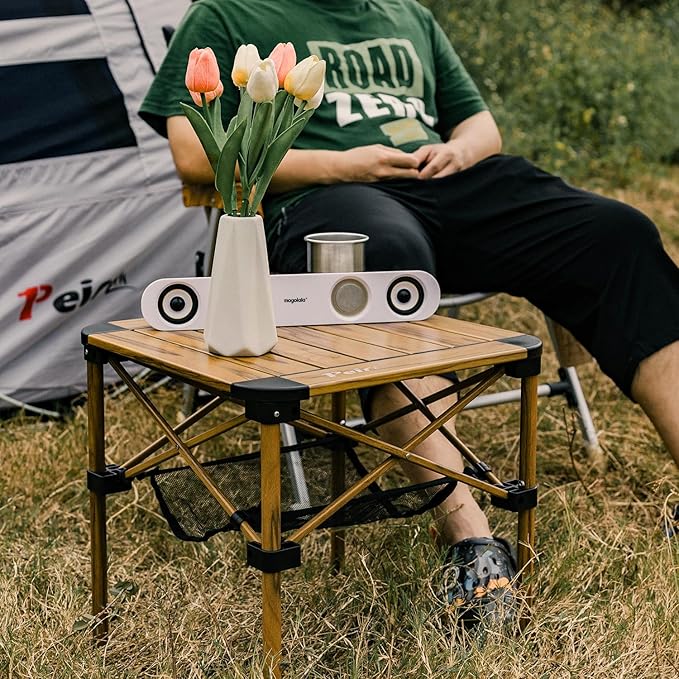 Folding Camping Table Portable Lightweight Aluminum Camp Table Roll Up Top with Storage Net for Outdoor Camping Picnic Backyards BBQ(Woodgrain 15.8 x 15.8 x 15.8in)