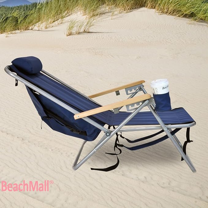 Rio Beach Original 4-Position Steel Backpack Chair with Pillow Hands-Free Beach Chair Backpack for Adults Navy