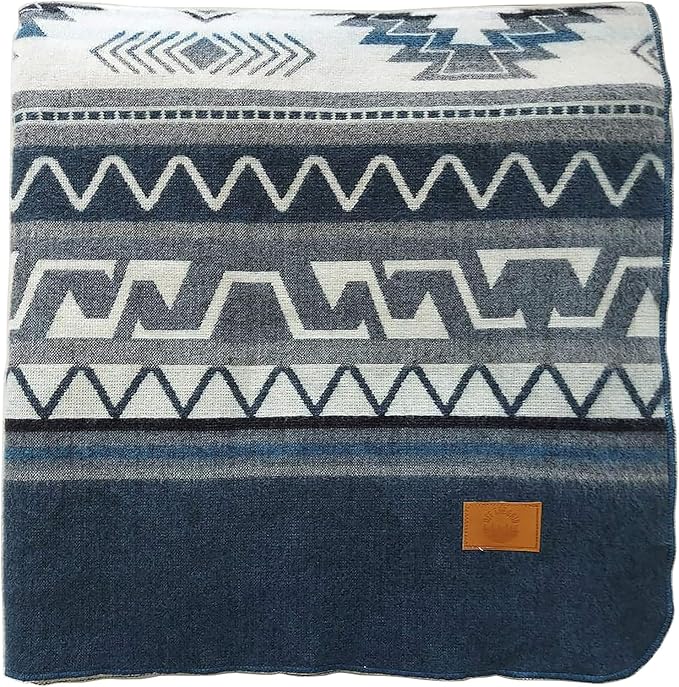Off the Grid Inca Aztec Throw Blanket | Southwest Indian Navajo Boho Style | Native Woven Western Cover for Camping Bedding Couch (King Cotopaxi Slate)