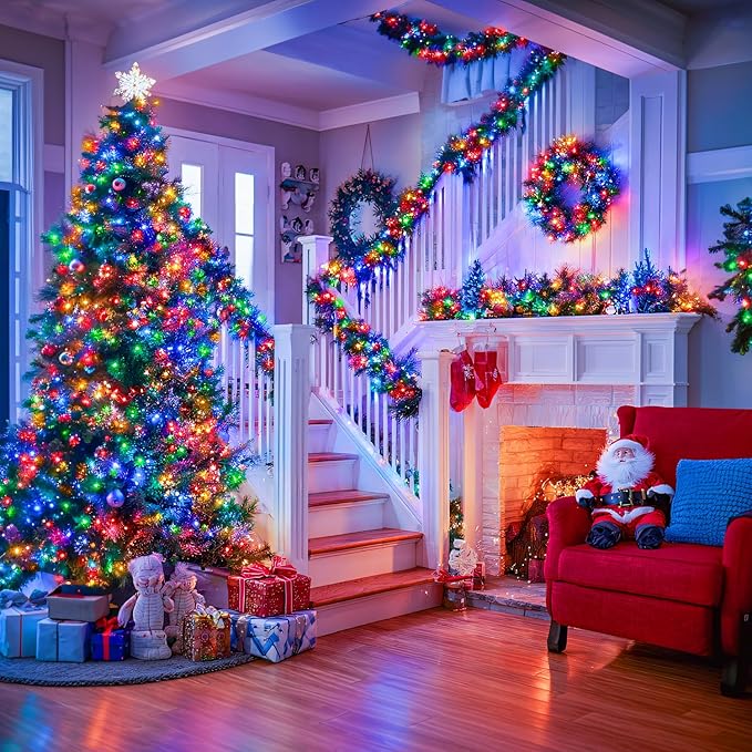JMEXSUSS 2 Pack Battery Christmas Lights with Remote Each 33 FT 100 LED Multicolor Christmas Tree Lights Indoor Outdoor Waterproof for Garden Porch Yard Decor