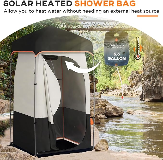Outsunny Portable Shower Tent Privacy Shelter Camping Dressing Changing Tent Room with Solar Shower Bag Floor and Carrying Bag Black