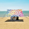 ALAZA Rainbow Mandala Watercolor Beach Tent Sun Shelter UPF50+ Protection Beach Shade Canopy w/ 4 Sandbags for Outdoor Camping Fishing Backyard Fun Picnic 10x9 ft