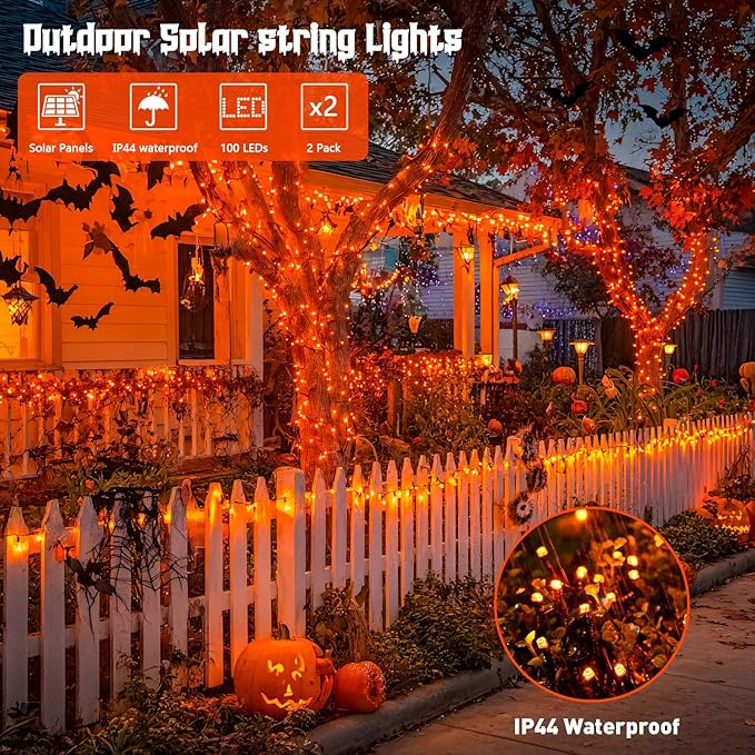 JMEXSUSS 2 Pack Solar String Lights Outdoor Waterproof Total 66 FT 200 LED Solar Christmas Lights Outdoor Twinkle Light for Christmas Tree Outside Garden Yard Xmas Decor Orange