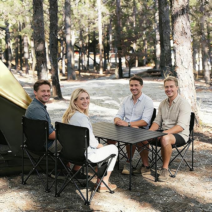 Camping Table Folding Portable Camp Table with 4 Chairs Folding Picnic Table with Carry Bag Indoor Outdoor for Camping Beach Patio RV Backyard BBQ Sturdy Stable Easy to Carry Black