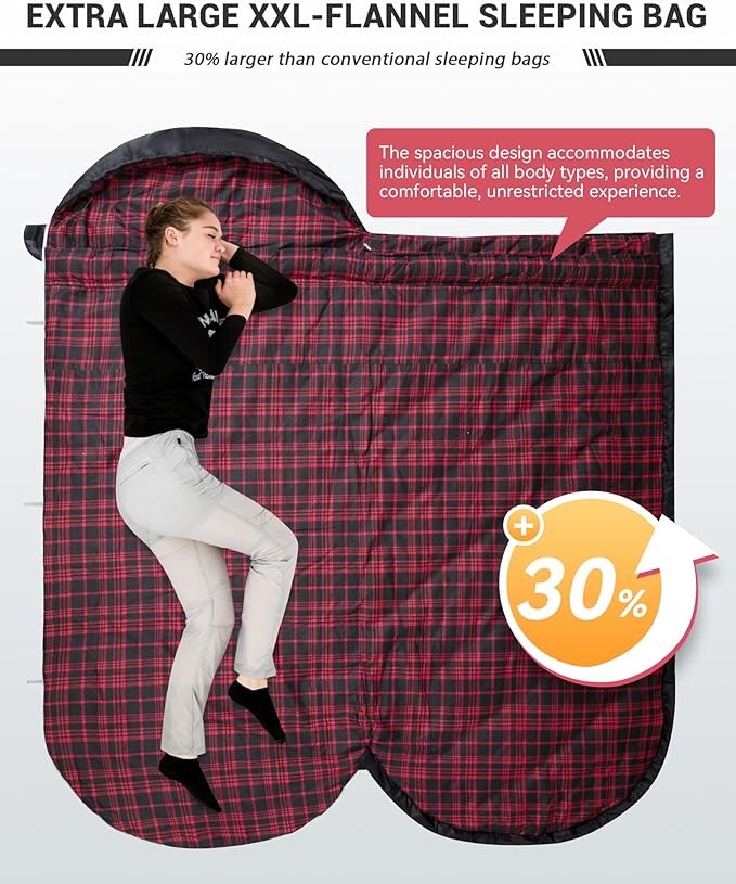 KingCamp Sleeping Bag for Adults Cold Weather &amp Warm Extra Wide Big &amp Tall XL Portable Waterproof Flannel Sleeping Bags Essentials Gear Accessories for Camping Backpacking Hiking Indoor &amp