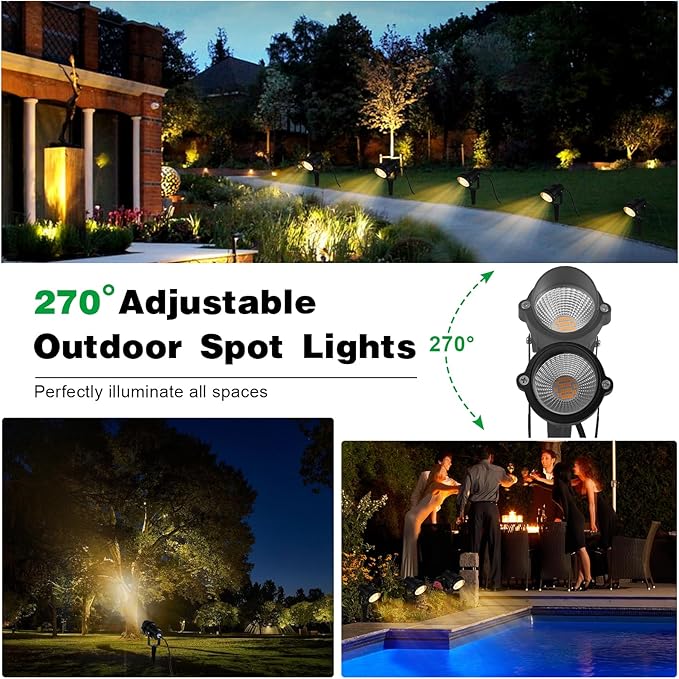 Outdoor Landscape Spotlights 120V LED Spot Light Waterproof for Garden and Yard Up Lighting Warm Light Outdoor Spotlight Accent Lighting Fixture with 5.9 FT Plug Cord 3 Pack