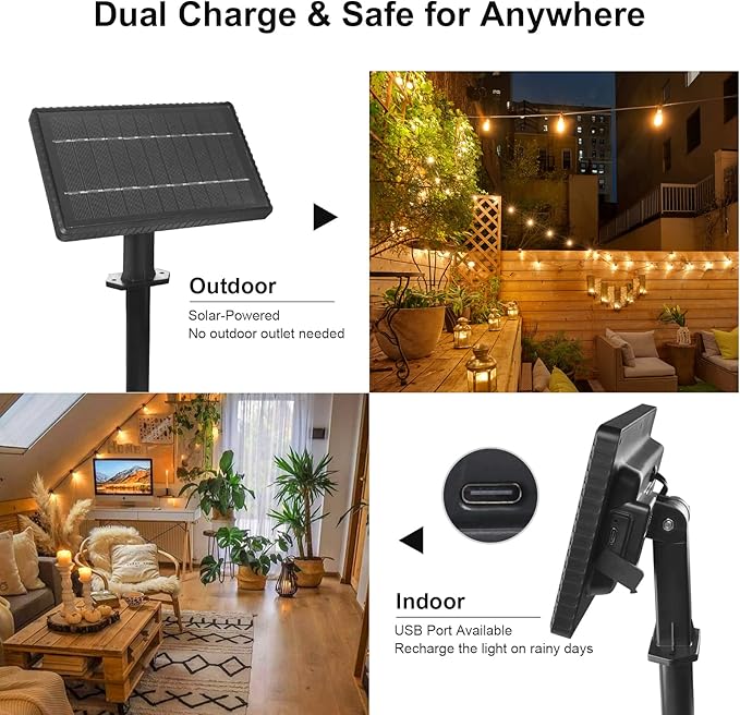 RTTY Solar String Lights Outdoor Waterpoof 50ft with 25pcs Dimmable Shatterproof ST38 Vintage BulbRemote Solar Powered BistroCafe &amp Patio Lights