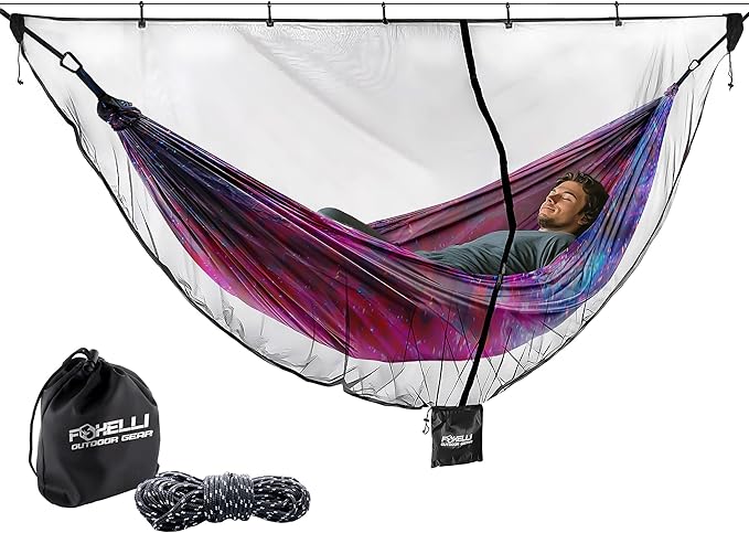 Foxelli XL Hammock Net – 12ft Net for Hammocks Lightweight Portable Hammock Netting Fast and Easy Set Up Fits All Camping Hammocks