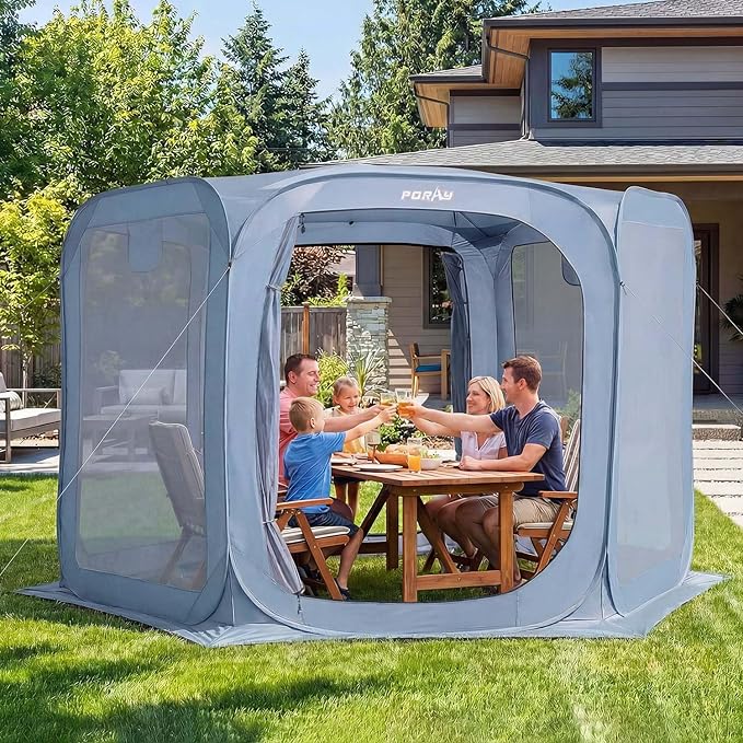 Porayhut Pop up Screen House Tent Sun Shelter with Breathable Mesh DoorsPortable Camping Tent with Detachable Waterproof Floor10x10FT Screen Canopy Outdoor for Family Friends Party